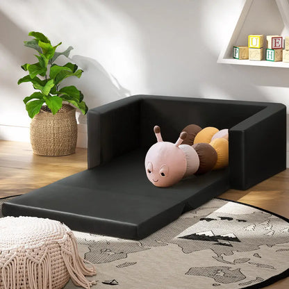 Kids Sofa 2 Seater Children Flip Open Couch Pu Leather Armchair Black