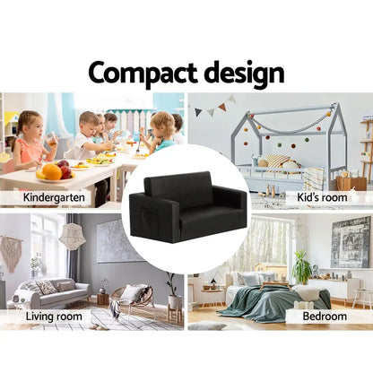 Kids Sofa 2 Seater Children Flip Open Couch Pu Leather Armchair Black