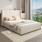 King Size High Rise Headboard Linen Beige Fabric Four Mdf Drawers with Wheels Bed Frame
