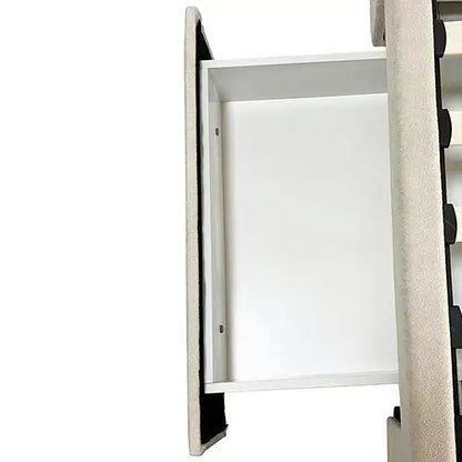 King Size High Rise Headboard Linen Beige Fabric Four Mdf Drawers with Wheels Bed Frame