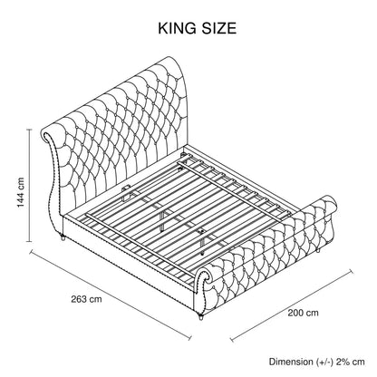 King Size Sleigh Bedframe Velvet Upholstery Grey Colour Tufted Headboard and Footboard Deep Quilting