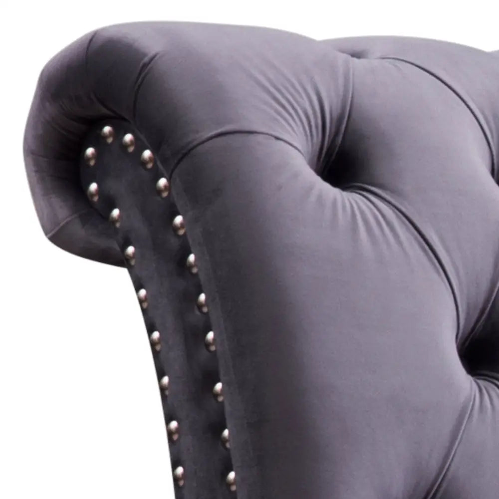 King Size Sleigh Bedframe Velvet Upholstery Grey Colour Tufted Headboard and Footboard Deep Quilting
