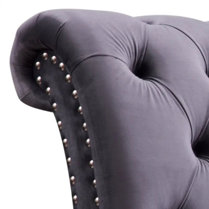 King Size Sleigh Bedframe Velvet Upholstery Grey Colour Tufted Headboard and Footboard Deep Quilting