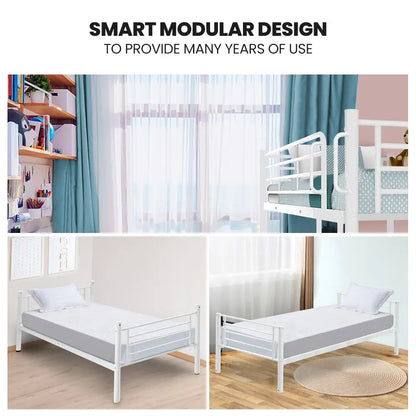 Kingston Slumber 2in1 King Single Metal Bunk Bed Frame with Modular Design Matte White