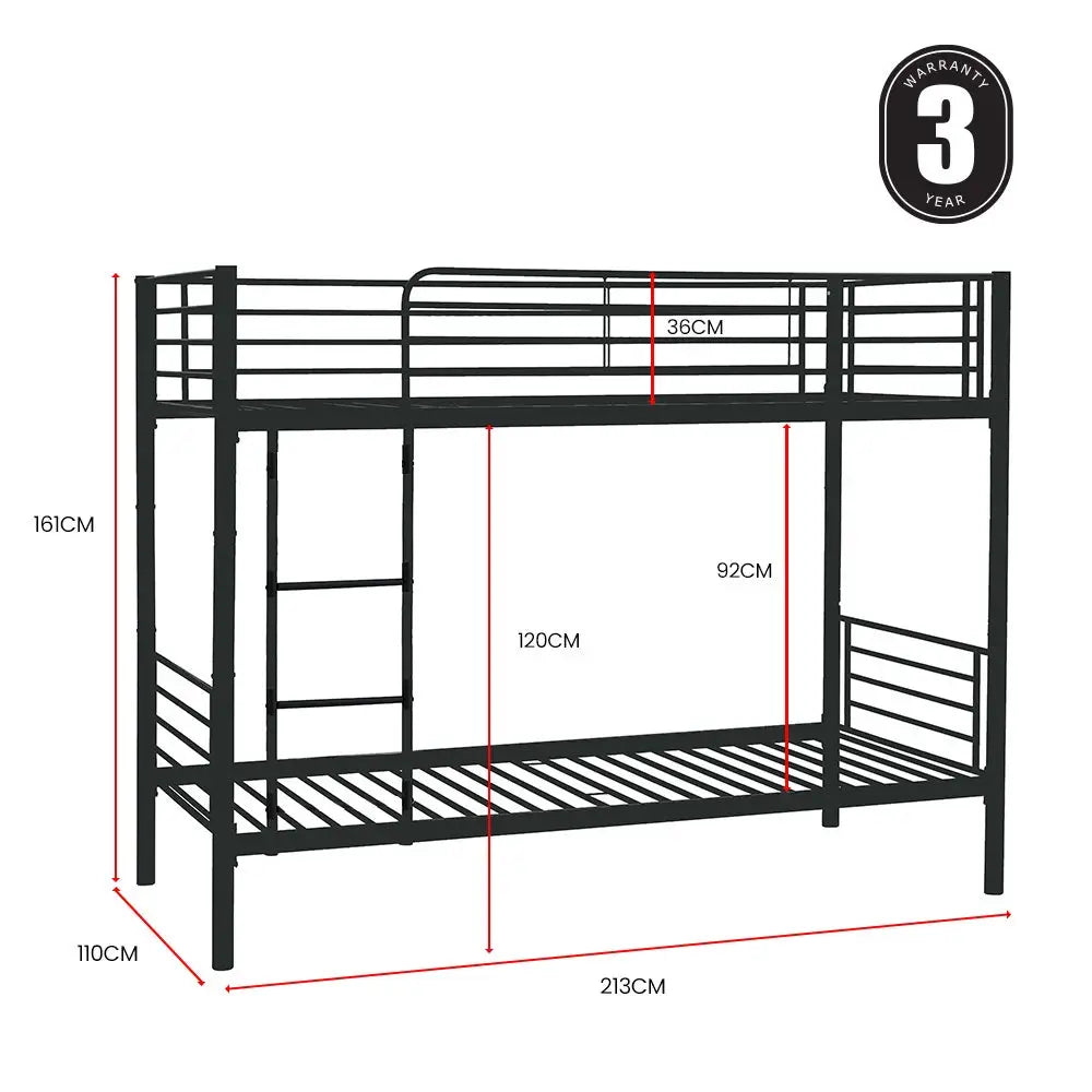 Kingston Slumber 2in1 King Single Metal Bunk Bed Frame with Modular Design Dark Matte Grey