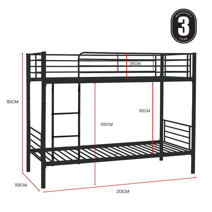 Kingston Slumber 2in1 King Single Metal Bunk Bed Frame with Modular Design Dark Matte Grey