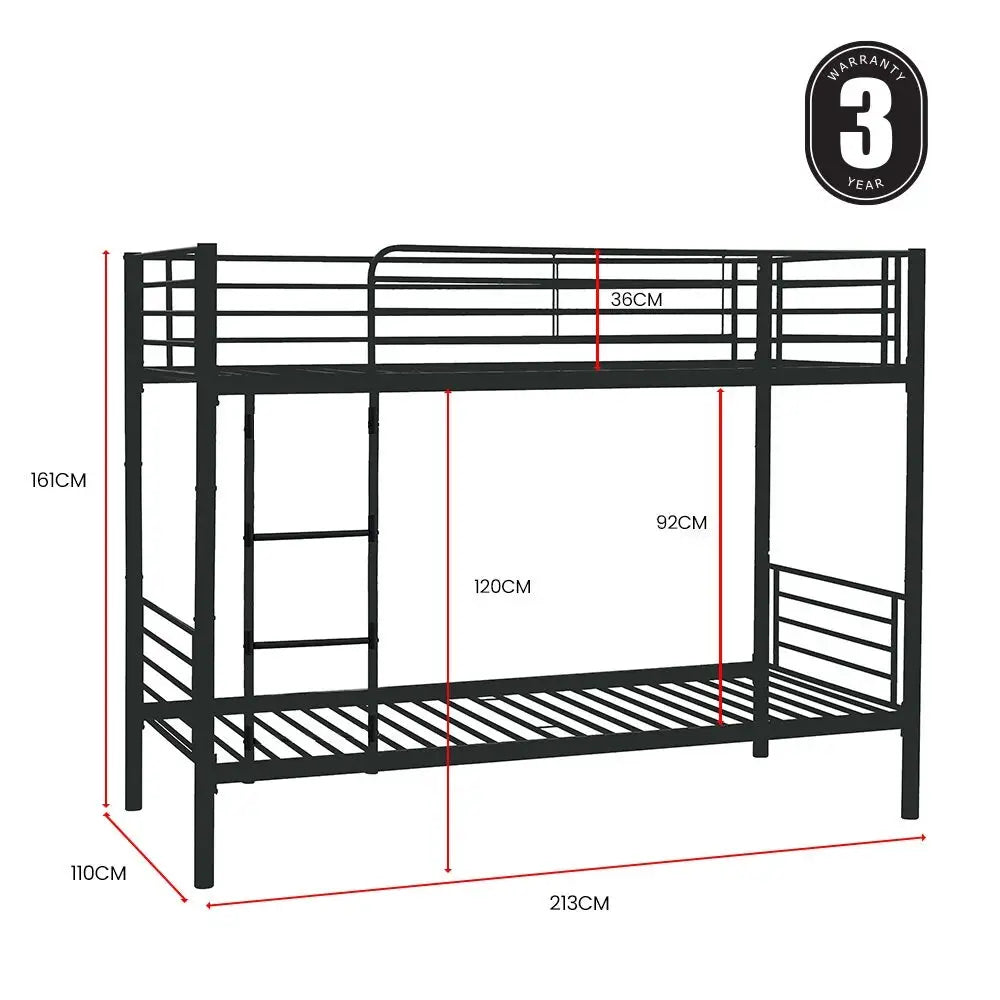 Kingston Slumber 2in1 King Single Metal Bunk Bed Frame with Modular Design Dark Matte Grey