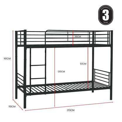 Kingston Slumber 2in1 King Single Metal Bunk Bed Frame with Modular Design Dark Matte Grey