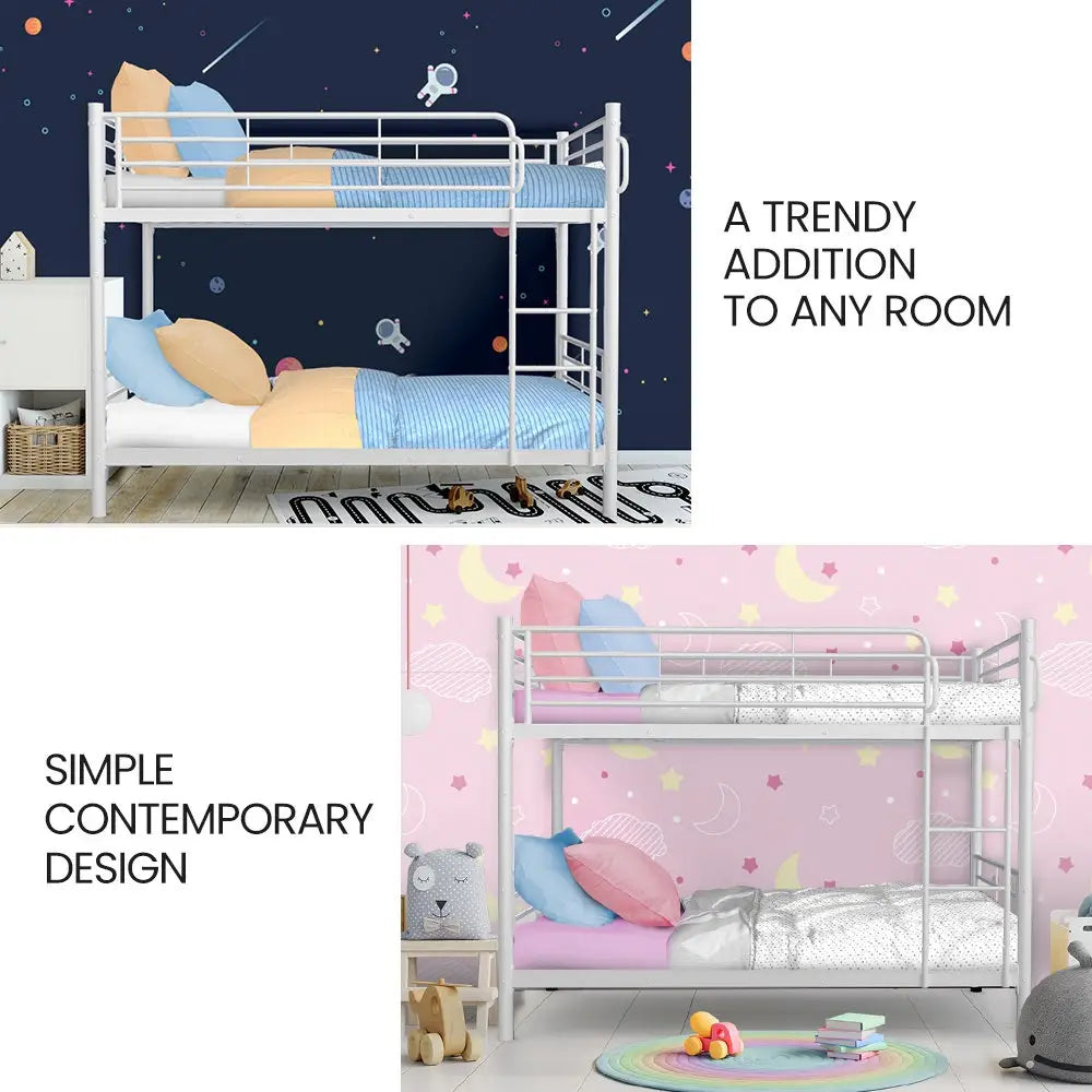 Kingston Slumber 2in1 King Single Metal Bunk Bed Frame with Modular Design Matte White