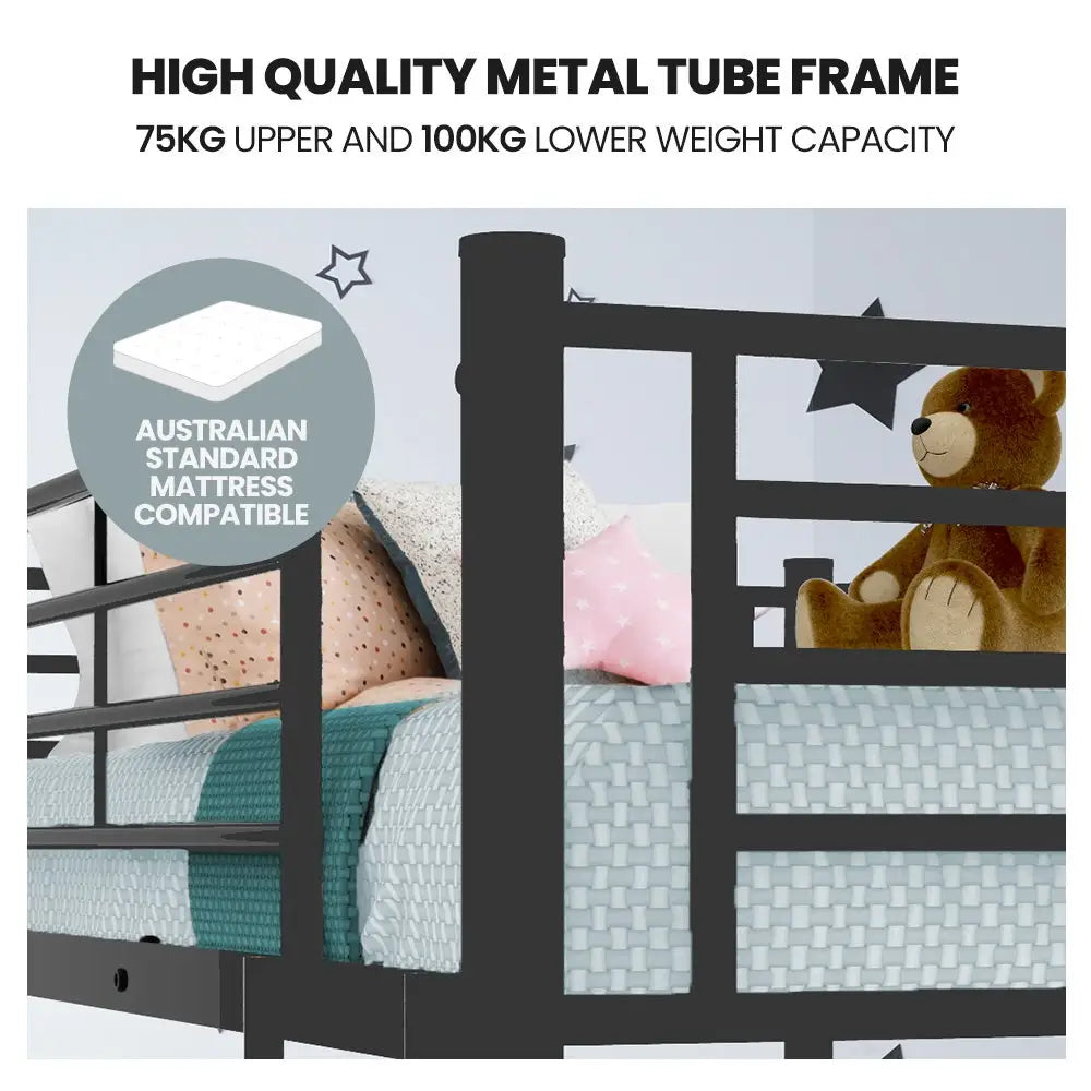 Kingston Slumber 2in1 King Single Metal Bunk Bed Frame with Modular Design Dark Matte Grey