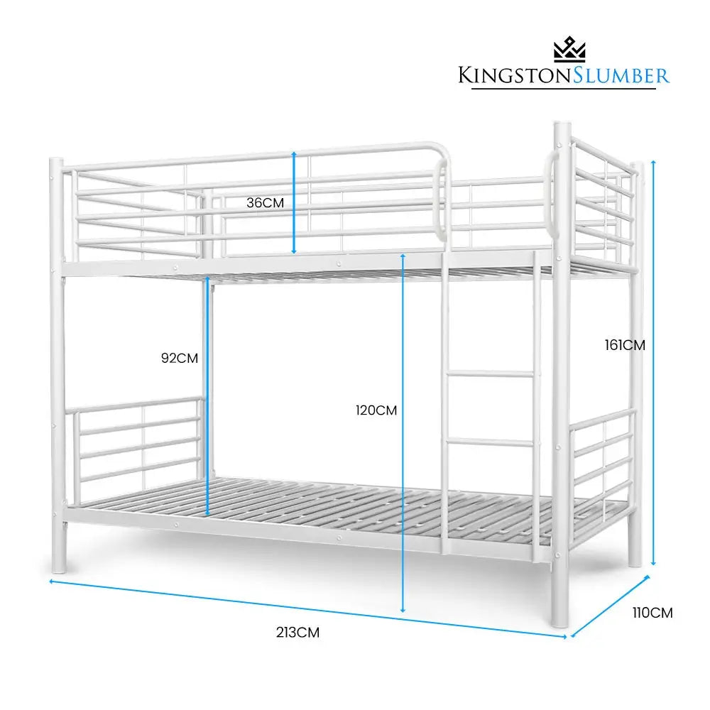 Kingston Slumber 2in1 King Single Metal Bunk Bed Frame with Modular Design Matte White