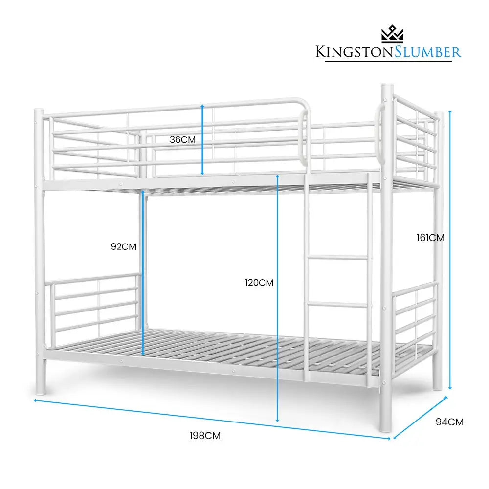 Kingston Slumber 2in1 Single Metal Bunk Bed Frame with Modular Design Matte White