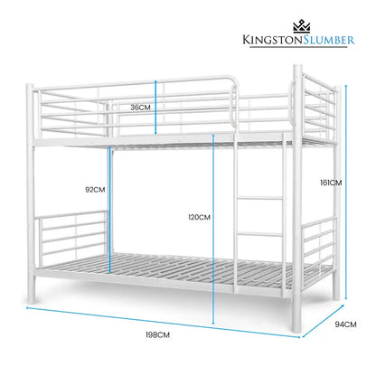 Kingston Slumber 2in1 Single Metal Bunk Bed Frame with Modular Design Matte White