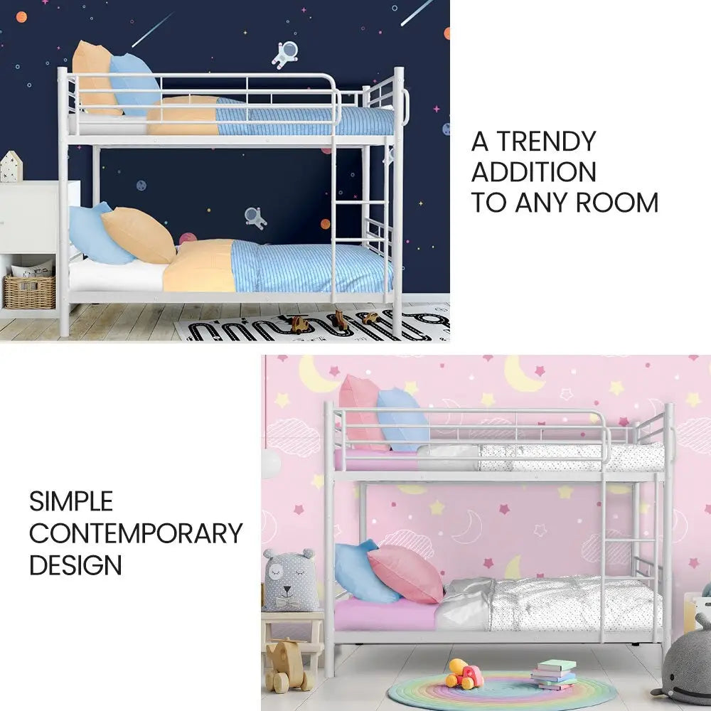Kingston Slumber 2in1 Single Metal Bunk Bed Frame with Modular Design Matte White