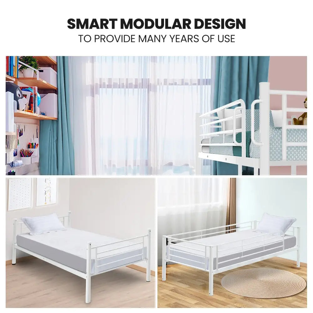 Kingston Slumber 2in1 Single Metal Bunk Bed Frame with Modular Design Matte White