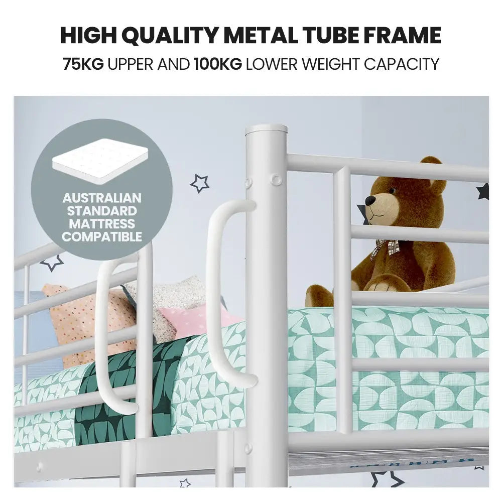 Kingston Slumber 2in1 Single Metal Bunk Bed Frame with Modular Design Matte White