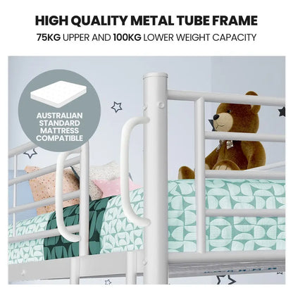 Kingston Slumber 2in1 Single Metal Bunk Bed Frame with Modular Design Matte White