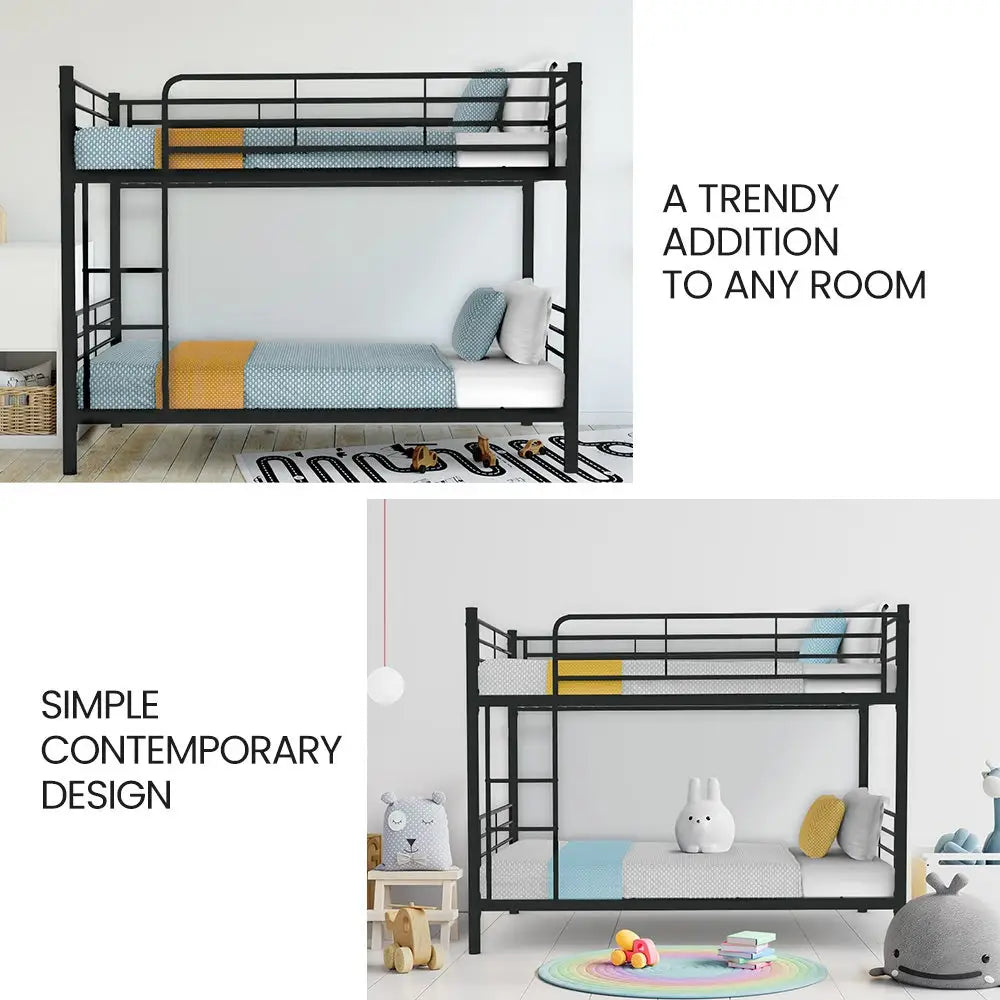 Kingston Slumber 2in1 Single Metal Bunk Bed Frame with Modular Design Dark Matte Grey