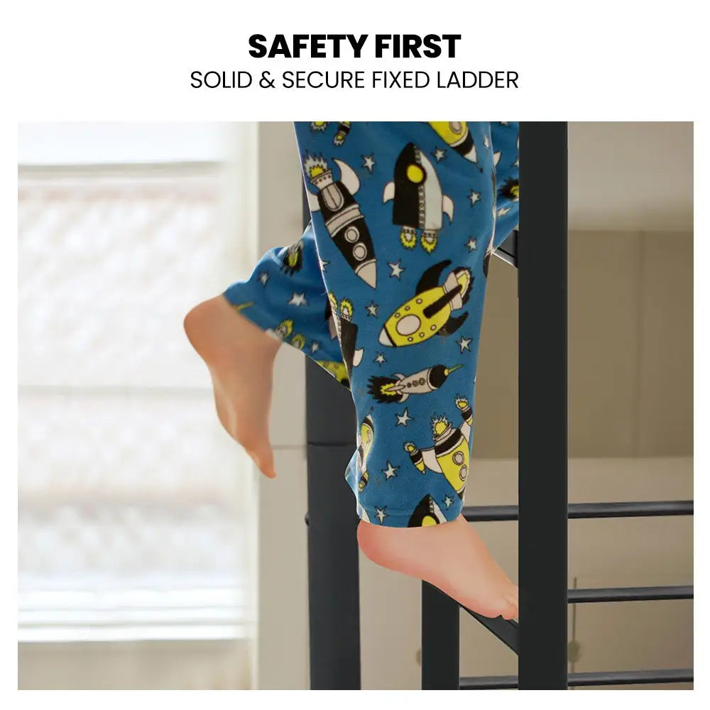 Kingston Slumber 2in1 Single Metal Bunk Bed Frame with Modular Design Dark Matte Grey