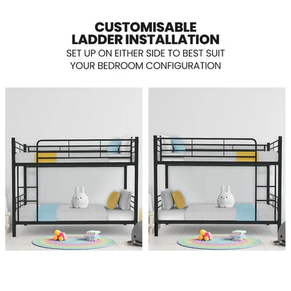 Kingston Slumber 2in1 Single Metal Bunk Bed Frame with Modular Design Dark Matte Grey