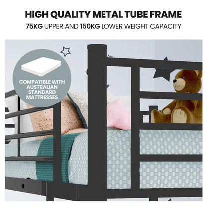 Kingston Slumber Metal Single Over Double Bunk Bed Frame Dark Matte Grey