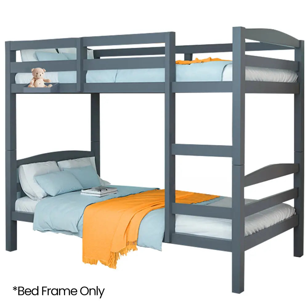 Kingston Slumber Single Bunk Bed Frame Solid Pine 2-in-1 Modular Design Converts to 2 Beds for Kids Grey