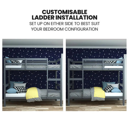 Kingston Slumber Single Bunk Bed Frame Solid Pine 2-in-1 Modular Design Converts to 2 Beds for Kids Grey