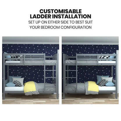 Kingston Slumber Single Bunk Bed Frame Solid Pine 2-in-1 Modular Design Convert to 2 Beds Grey