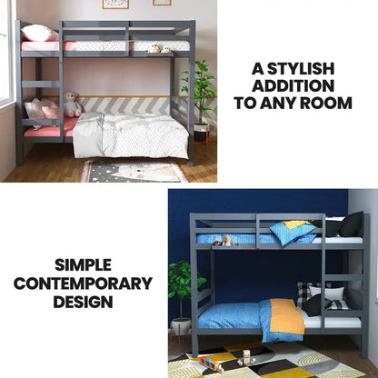 Kingston Slumber Single Bunk Bed Frame Solid Pine 2-in-1 Modular Design Converts to 2 Beds for Kids Grey