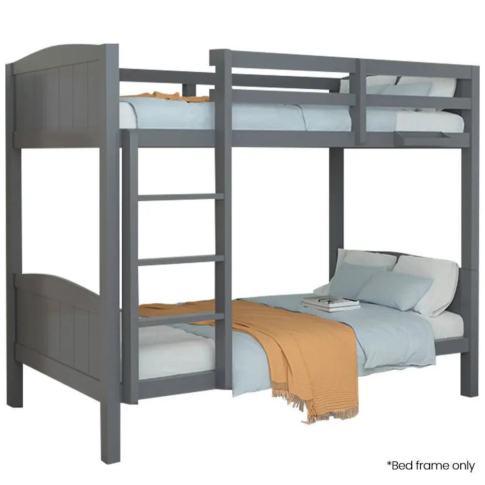 Kingston Slumber Single Bunk Bed Frame Solid Pine 2-in-1 Modular Design Convert to 2 Beds Grey