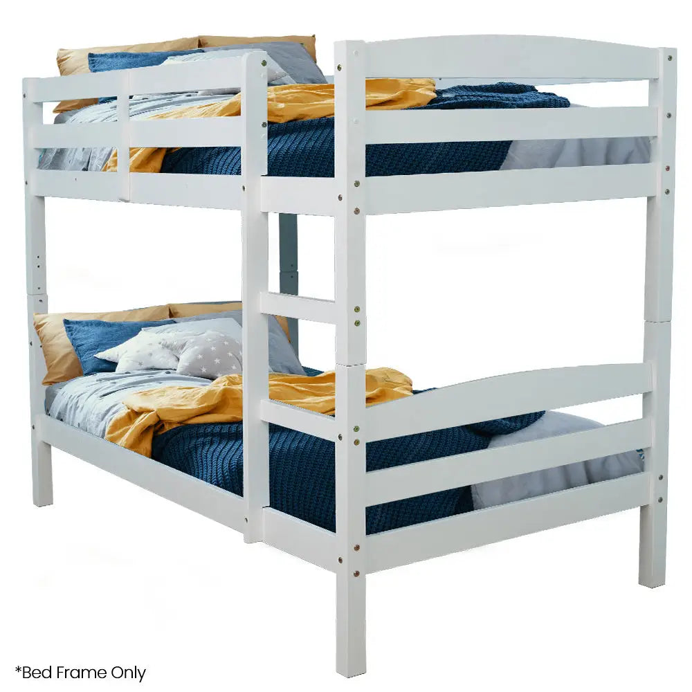 Kingston Slumber Single Bunk Bed Frame Solid Pine 2-in-1 Modular Design White