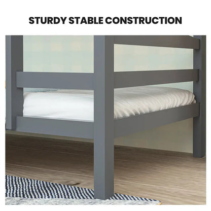 Kingston Slumber Single Bunk Bed Frame Solid Pine 2-in-1 Modular Design Converts to 2 Beds for Kids Grey