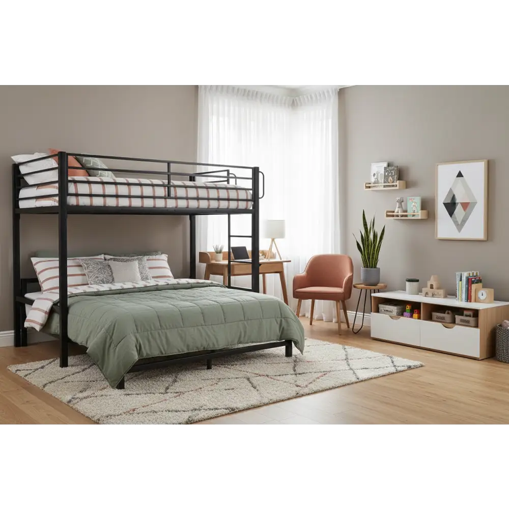 Kingston Slumber Single Loft Bed and Double Underbed Multifunctional Space Saving with Fixed Ladder Matte Dark Grey