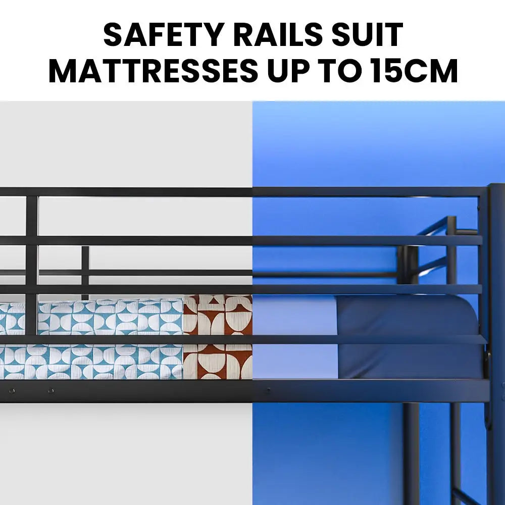 Kingston Slumber Single Loft Bed and Double Underbed Multifunctional Space Saving with Fixed Ladder Matte Dark Grey