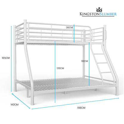 Kingston Slumber Single Over Double Metal Bunk Bed Frame Matte White