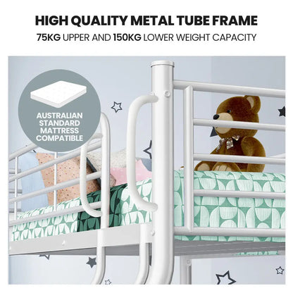 Kingston Slumber Single Over Double Metal Bunk Bed Frame Matte White