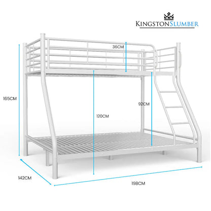 Kingston Slumber Single Over Double Metal Bunk Bed Frame Matte White