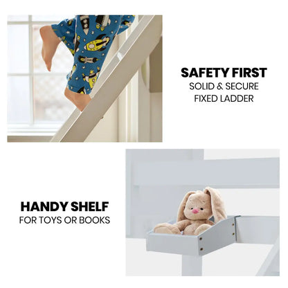 Kingston Slumber Triple Wooden Single Over Double Bunk Bed Frame for Kids Convertible Design White