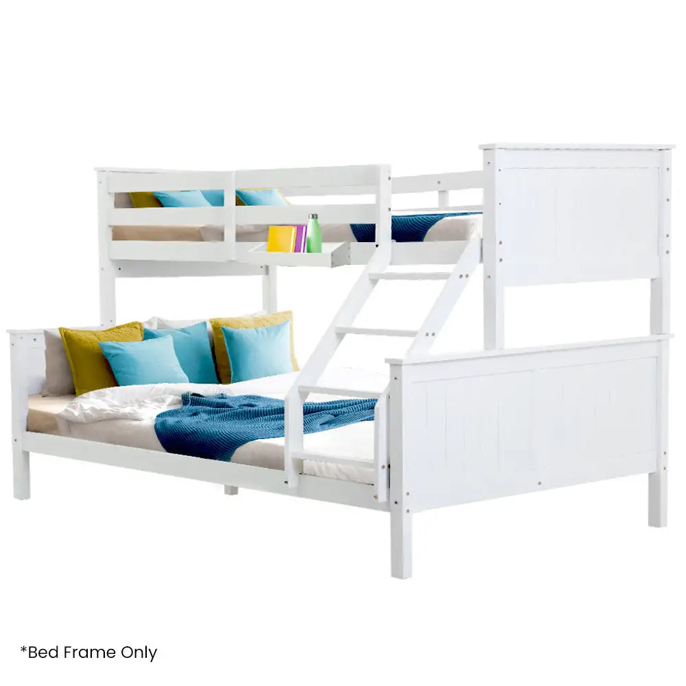 Kingston Slumber Triple Wooden Single Over Double Bunk Bed Frame for Kids Convertible Design White