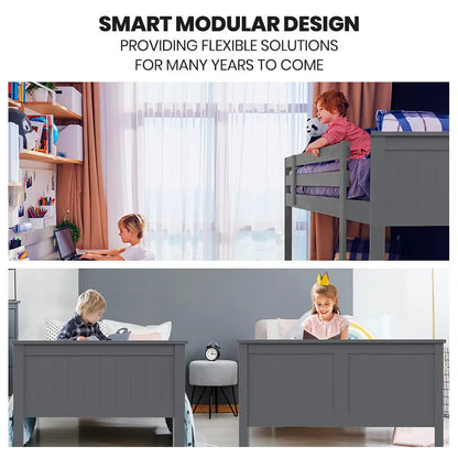 Kingston Slumber Triple Wooden Single Over Double Bunk Bed Frame for Kids Convertible Design Grey