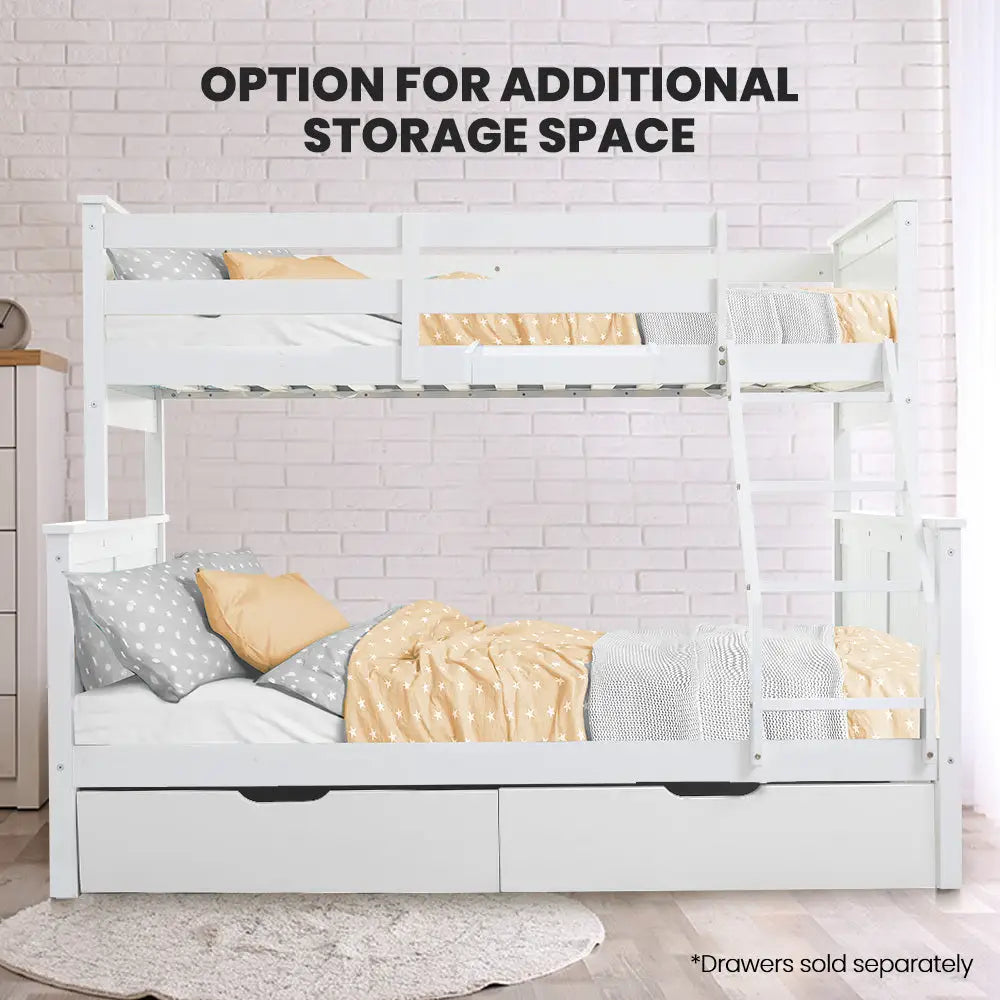Kingston Slumber Triple Wooden Single Over Double Bunk Bed Frame for Kids Convertible Design White