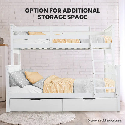 Kingston Slumber Triple Wooden Single Over Double Bunk Bed Frame for Kids Convertible Design White
