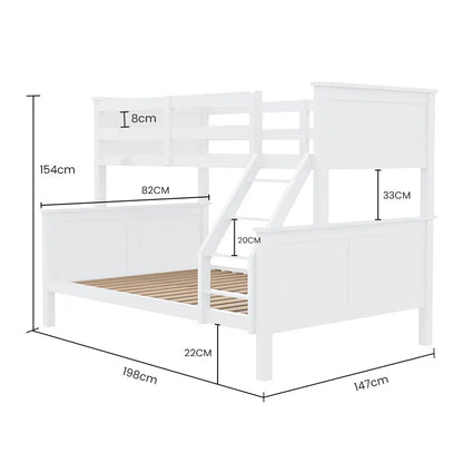 Kingston Slumber Triple Wooden Single Over Double Bunk Bed Frame for Kids Convertible Design White