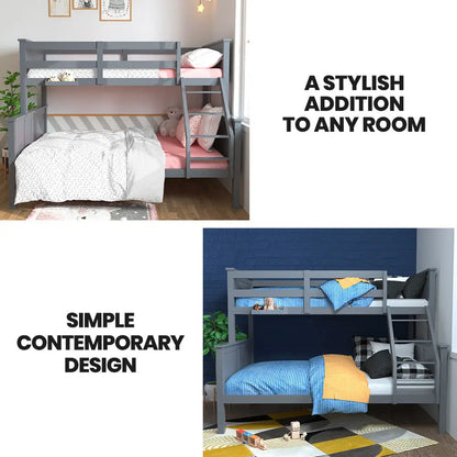 Kingston Slumber Triple Wooden Single Over Double Bunk Bed Frame for Kids Convertible Design Grey
