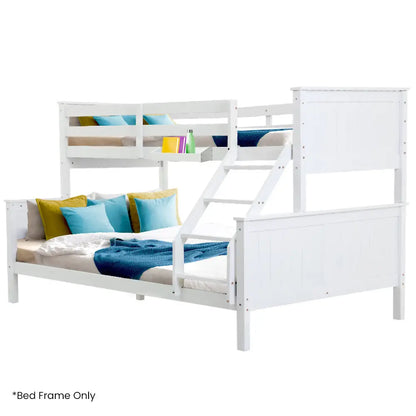 Kingston Slumber Triple Wooden Single Over Double Bunk Bed Frame for Kids Convertible Design White