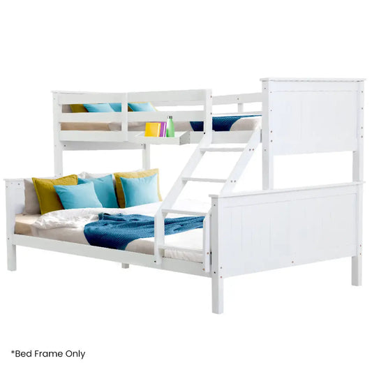 Kingston Slumber Triple Wooden Single Over Double Bunk Bed Frame for Kids Convertible Design White