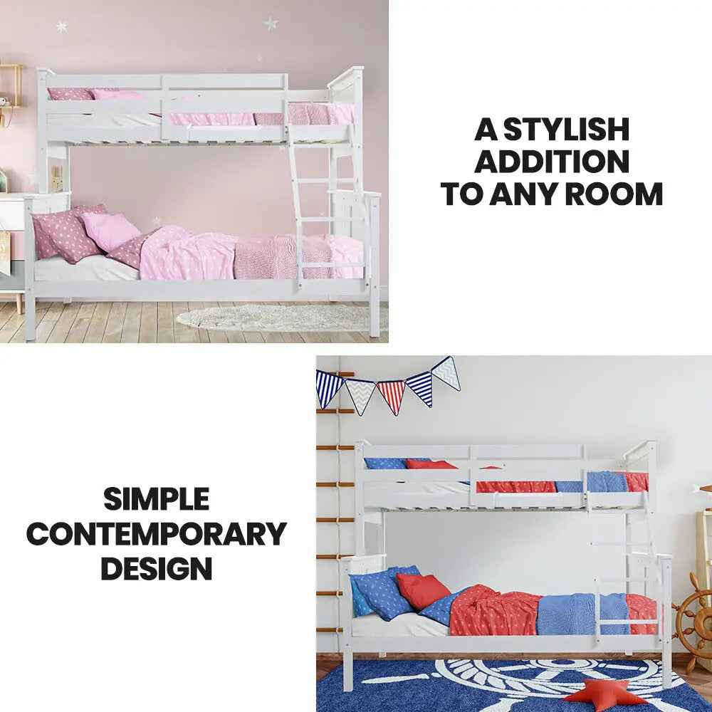 Kingston Slumber Triple Wooden Single Over Double Bunk Bed Frame for Kids Convertible Design White