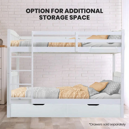 Kingston Slumber Wooden Kids Bunk Bed Frame with Modular Design that can Convert to 2 Single White
