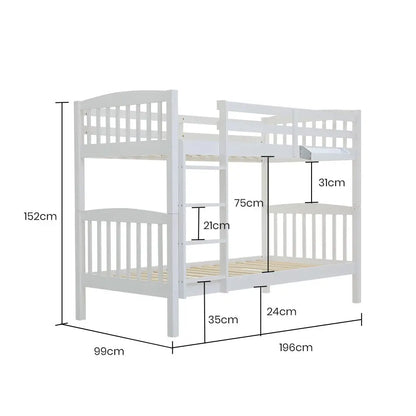 Kingston Slumber Wooden Kids Bunk Bed Frame with Modular Design that can Convert to 2 Single White