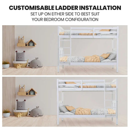 Kingston Slumber Wooden Kids Bunk Bed Frame with Modular Design that can Convert to 2 Single White